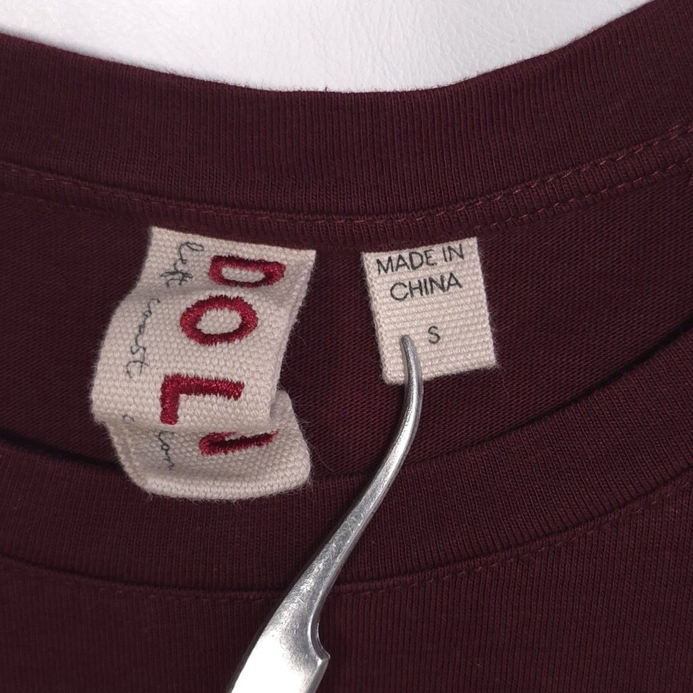 DOLAN Anthropologie Draped Mini Dress SMALL Tie Waist Cotton Burgundy T-Shirt - Picture 2 of 11